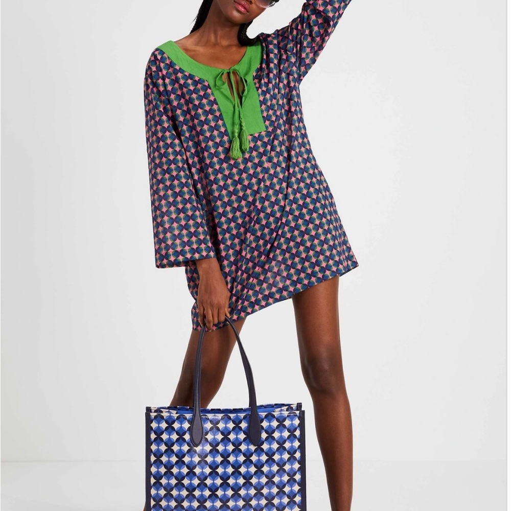 NWT Geometric Patterned Swim Cover Up with Green Accent